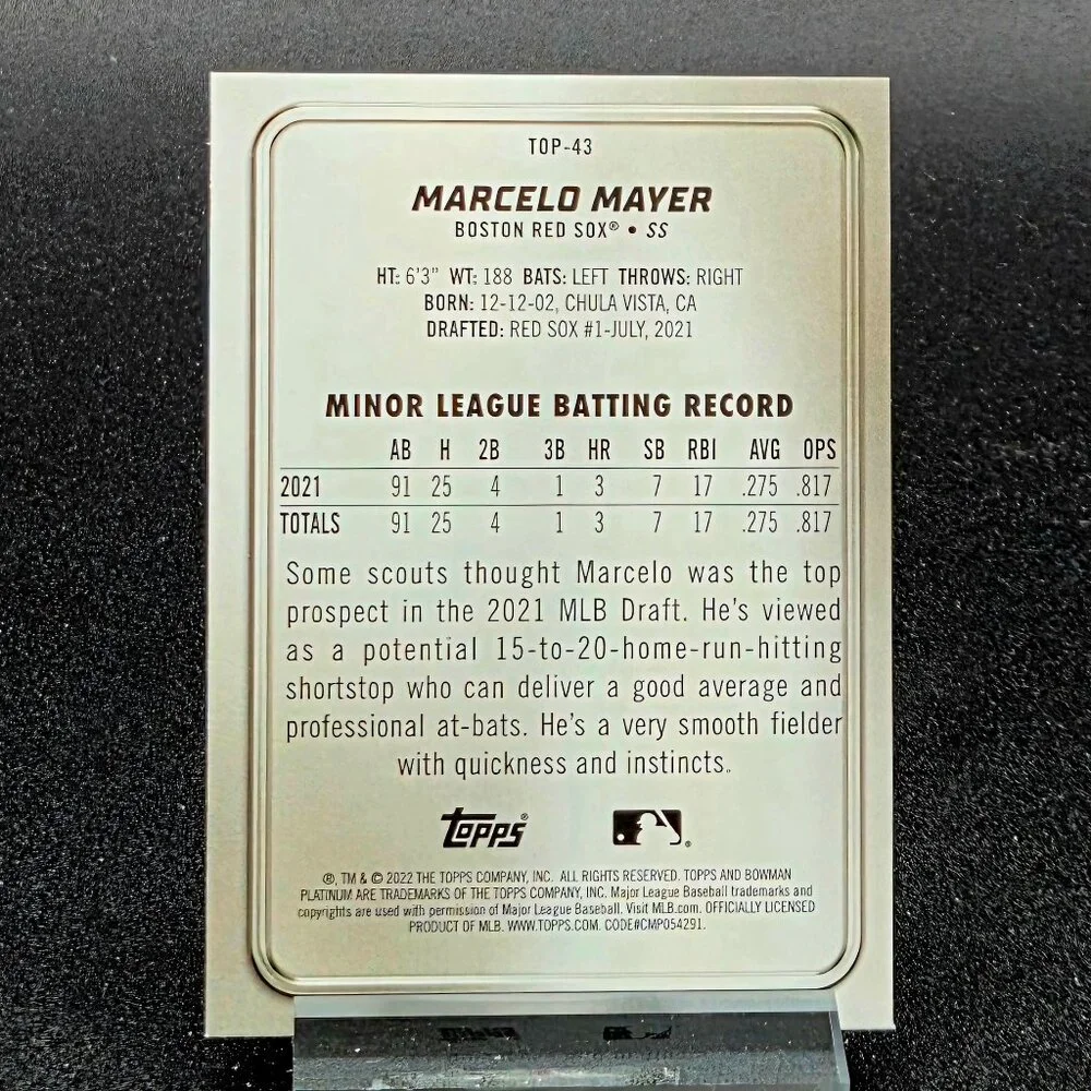 Marcelo Mayer Bowman Platinum Ice Rated Prospect RC's Red Sox Top Prospect - Picture 3 of 5